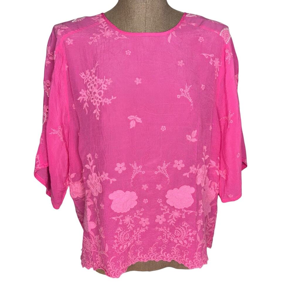 Johnny Was Pink Embroidered Blouse Women Small Jonet Ferrera Blouse Embroidered - Picture 1 of 8